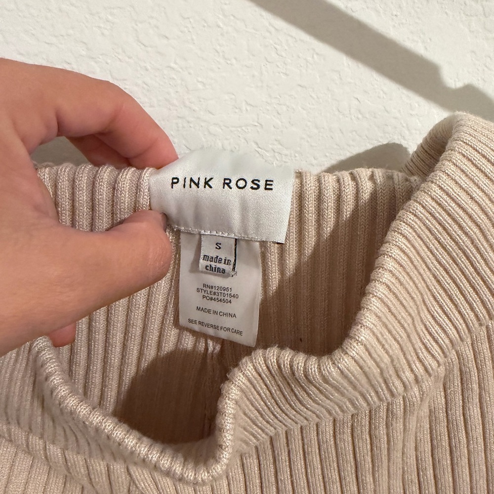 Pink Rose Cream Ribbed Knit Pants Set - Picture 3 of 6